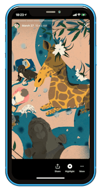 a phone with an illustration of a giraffe and a giraffe