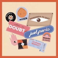 a collection of stickers with the words'just panic'on them