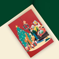 a christmas card with an illustration of a christmas tree