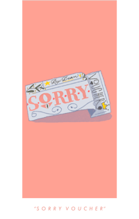 a card with the words sorry voucher on it